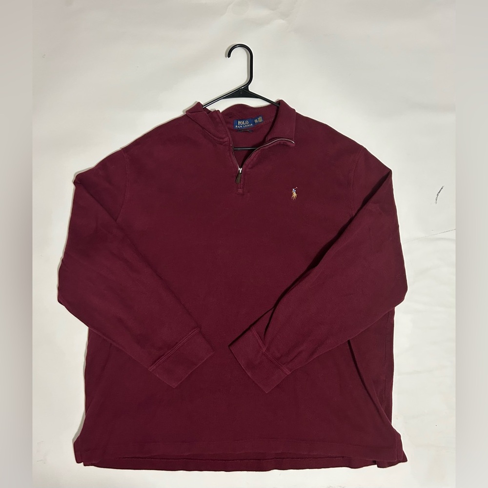 Polo Ralph Lauren Men’s Quarter Zip Pullover Knitted Red Cotton Sweater Size 2XL